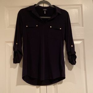 Jones New York Navy Blue Polyester Blouse with Long and 3/4 Sleeves, Size XS